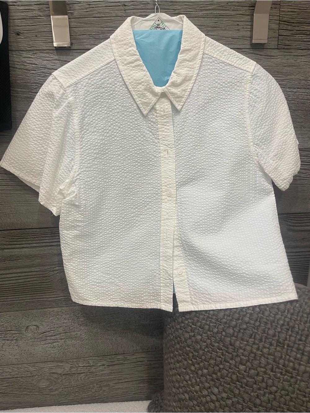 Frame Denim White Textured Short-Sleeve Button-Down Shirt